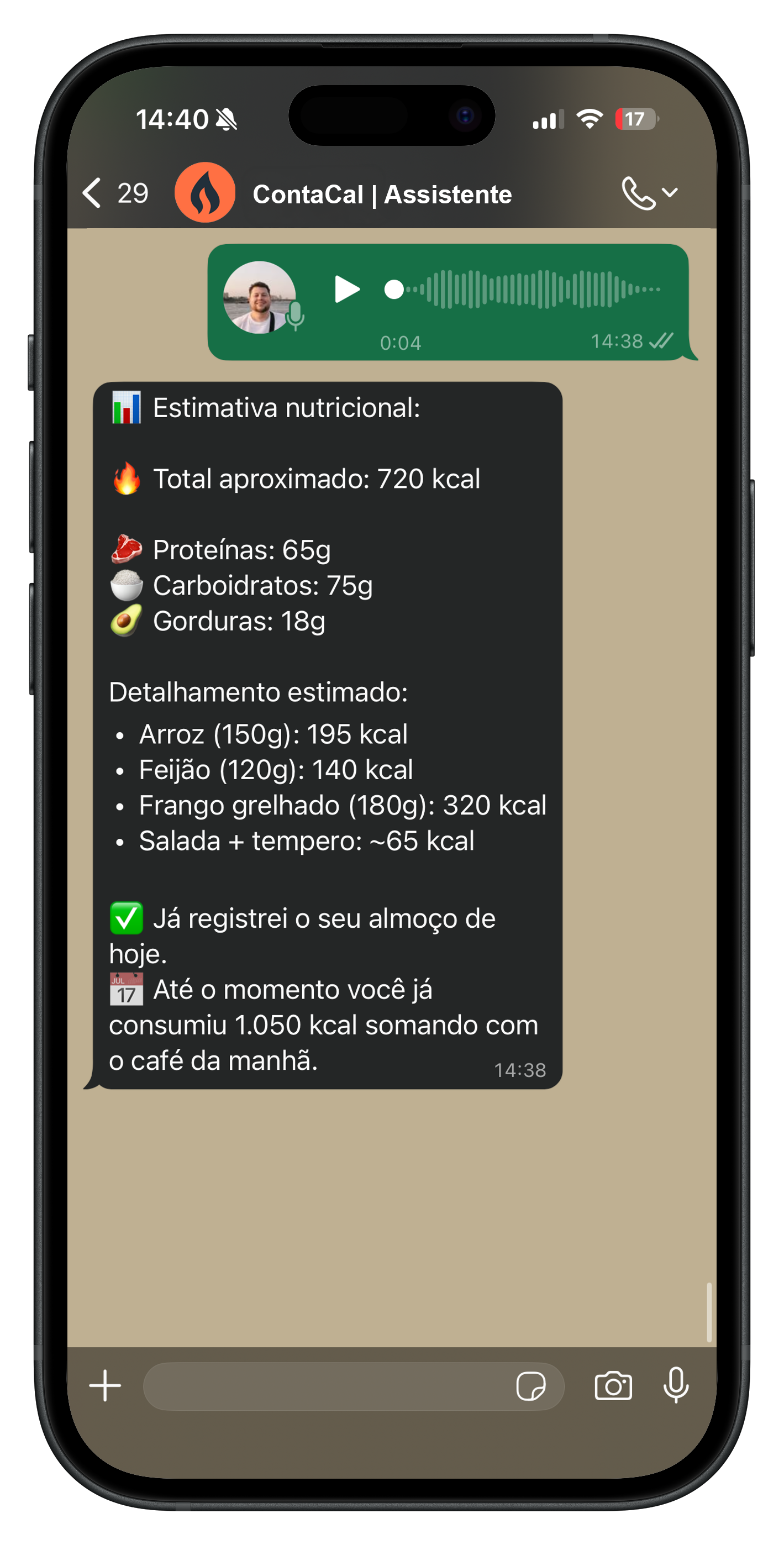 Conversa no WhatsApp — tela 1